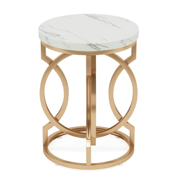 Barara King Nightstand Sofa Table, End Table, Side Table,Round End Table, Modern Bedside Table with Faux Marble Top,White & Gold