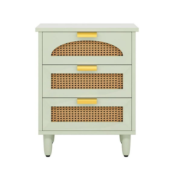 Barara King Nightstand Sofa Table, End Table, Side Table,Wood Night Stand, 20-Inch Bedside Table Storage Cabinet with 3-Drawers,Green