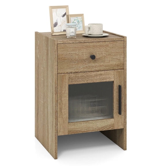 Barara King Nightstand with Drawer and Cabinet, Side Table for Living Room, Bedroom, Natural