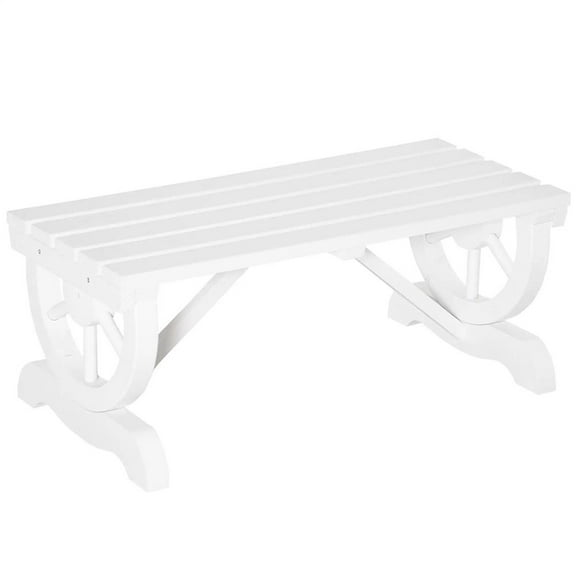 Barara King Outdoor Bench, Patio Benches for Outdoors,2-Person Wooden Garden Bench, Outdoor Wagon Wheel Porch Bench, White