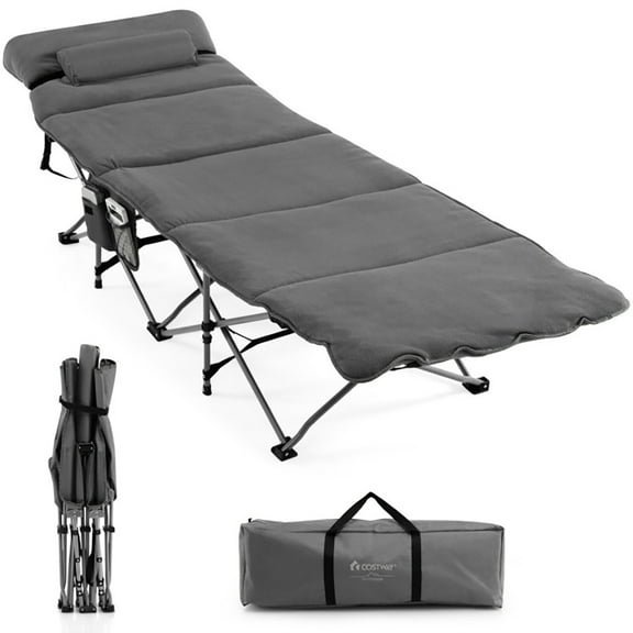 Barara King Outdoor Camping Bed Tent Cot for Adults Kids Outdoor Travel Camping Sleeping, Folding Retractable Travel Camping Cot with Mattress and Carry Bag-Gray