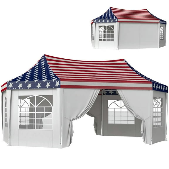 Barara King Outdoor Canopy Tent, Patio Portable Canopy,22.3 x 16.4 ft Party Tent, Outdoot Canopy Tent with 2 Doors and 6 Windows, American Flag