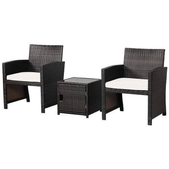 Barara King Outdoor Collection Set, 3 Pieces Patio Wicker Furniture Set with Storage Table and Protective Cover-Off White, Patio Conversation Table Chair Set