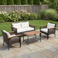 thumbnail image 1 of Barara King Outdoor Collection Set, 4 Pieces Patio Rattan Acacia Wood Furniture Set with Cushions and Armrest, Patio Conversation Table Chair Set, 1 of 8