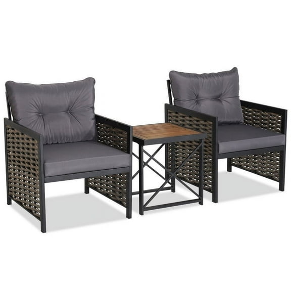 Barara King Outdoor Collection Set, Patio Conversation Table Chair Set, 3 Piece Patio Rattan Furniture Set with Acacia Wood Tabletop