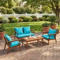 thumbnail image 1 of Barara King Outdoor Collection Set, Patio Conversation Table Chair Set, 4 Piece Acacia Wood Patio Rattan Furniture Set-Turquoise, 1 of 5