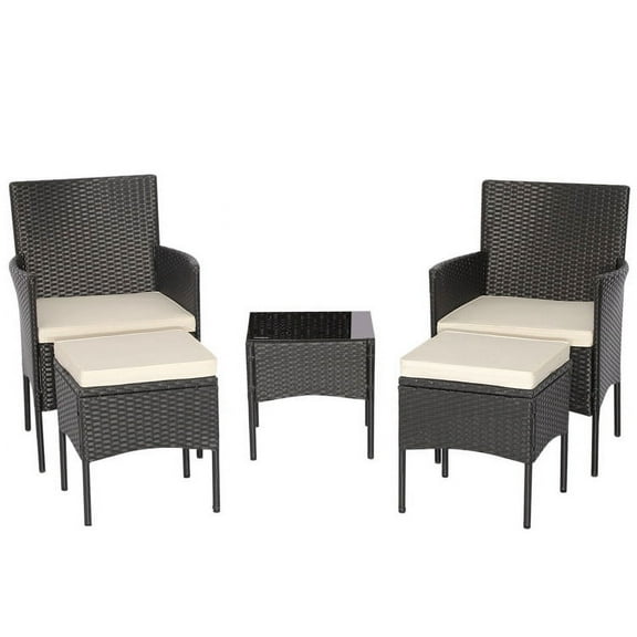 Barara King Outdoor Collection Set, Patio Conversation Table Chair Set, 5 Pieces Outdoor Wicker Sofa Set with Coffee Table and 2 Ottomans