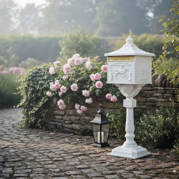 Barara King Outdoor Decor,Retro Cast Aluminum Mailbox Security Postal Letter Box with Baffle Door-White