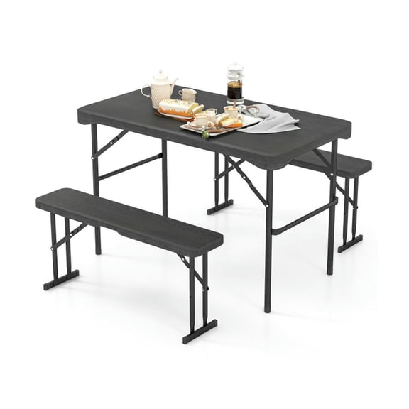 Barara King Outdoor Dining Table Sets,Patio Dining Chairs and Table,Outdoor Folding Table Bench Set w All-Weather HDPE Tabletop and Sturdy Metal Frame-Black