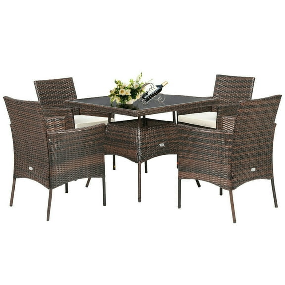Barara King Patio Furniture Set, Outdoor Patio Dining Set,Outdoor 5 Pieces Dining Table Set with 1 Table and 4 Single Sofas
