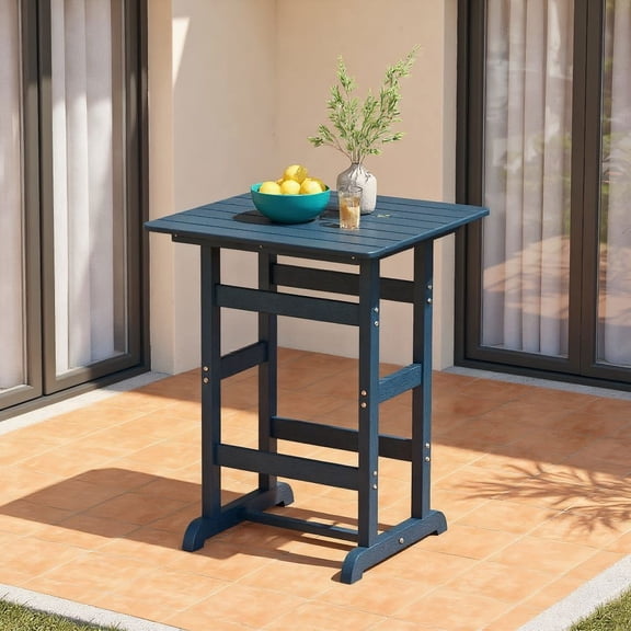 Barara King Outdoor Picnic Tables,Patio Table for Outdoor Use,30 Inch Square Bar Table Dining Table with Slatted Tabletop for Poolside-Navy