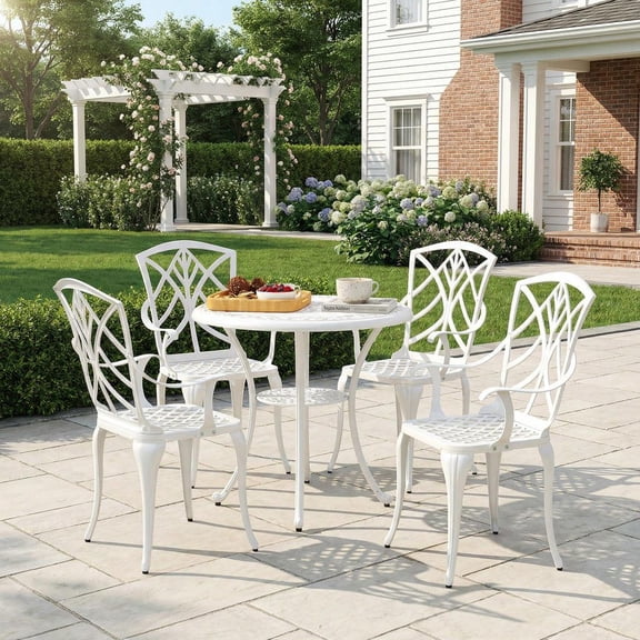 Barara King Outdoor Picnic Tables,Patio Table for Outdoor Use,31.5 Inch Round Patio Dining Table for 4 Cast Aluminum with 2-Inch Umbrella Hole