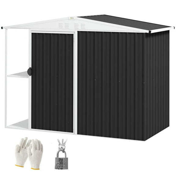 Barara King Outdoor Sheds, Outdoor Storage Tool House,8 x 4ft Outdoor Garden Shed, Metal Shed with Air Vents and Lock, Dark Gray