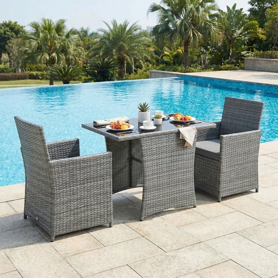 Barara King Outside Patio Conversation Sets, Patio Furniture Set,3 Pieces Patio Rattan Furniture Set with Cushioned Armrest Sofa-Gray