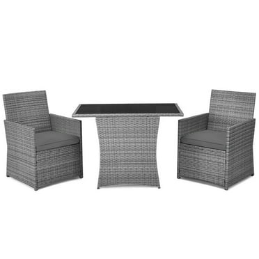 Barara King Outside Patio Conversation Sets, Patio Furniture Set,3 Pieces Patio Rattan Furniture Set with Cushioned Armrest Sofa-Gray