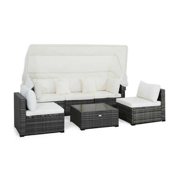 Barara King Outside Patio Conversation Sets, Patio Furniture Set,6 Pieces Patio Rattan Furniture Set with Retractable Canopy