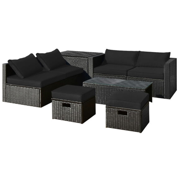 Barara King Outside Patio Conversation Sets, Patio Furniture Set,8 Pieces Patio Rattan Storage Table Furniture Set-Black