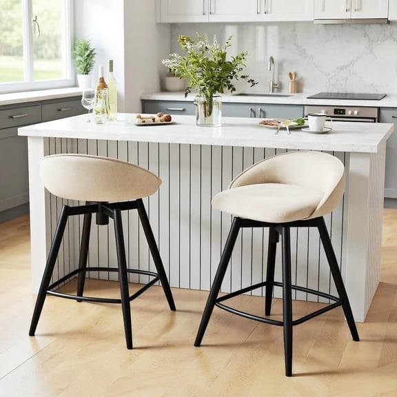 Barara King Pair of Bar Stools with Padded Backrest, Footrest and Cushioned Seat for Breakfast Bar, Kitchen Counter, Dining Nook Stool Set, Beige