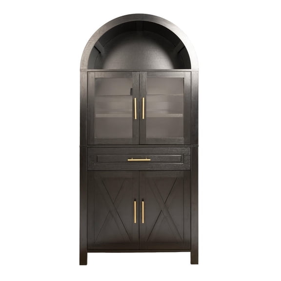 Barara King Pantry Cabinet with Glass Door, 71" Stand Pantries with Adjustable Shelves and Barn Door Design for Kitchen, Living Room, Dining Room, Black