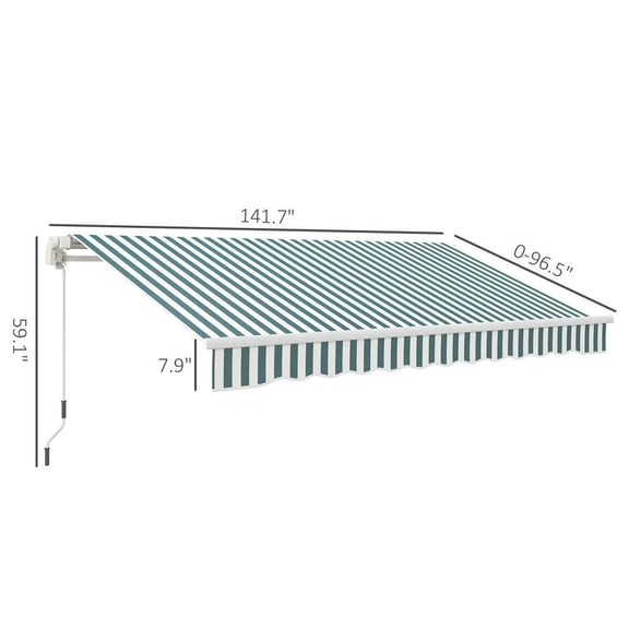 Barara King Patio Awning Sunshade Shelter,Patio Retractable Sun Shade,12' x 10' Retractable Awning Patio Awnings Sun Shade Shelter with Manual Crank Handle, Green and White