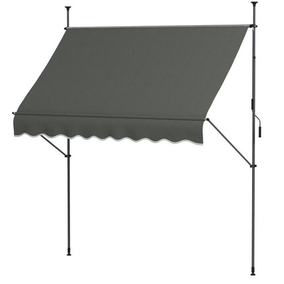 Barara King Patio Awning Sunshade Shelter,Patio Retractable Sun Shade,8' x 4' Manual Retractable Awning, Non-Screw Patio Awning, UV Resistant, Dark Gray