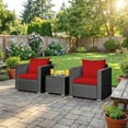thumbnail image 1 of Barara King Patio Conversation Table Chair Set, Outdoor Collection Set, 3 Pieces Patio Wicker Conversation Set with Cushion-Red, 1 of 7