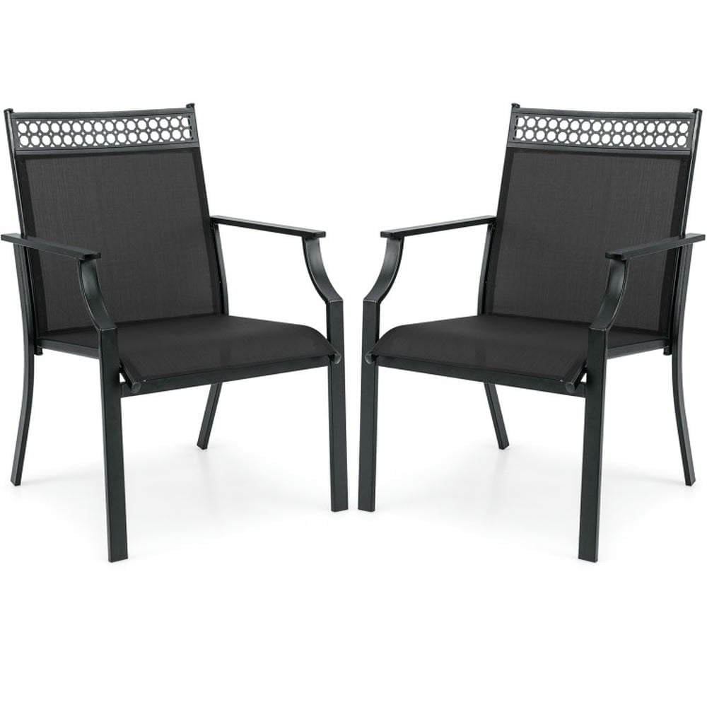 Barara King Patio Dining Chair,Outdoor Dining Room Chair,Patio Chairs Set of 2 with All Weather Breathable Fabric-Black