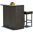thumbnail image 1 of Barara King Patio Dining Sets, Patio Table and Chairs Set, 3-piece Rattan Wicker Bar Table Stools Dining Set Cushioned Chairs, 1 of 7