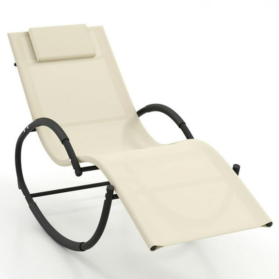 Barara King Patio Furniture Porch Rocker Chairs,Outdoor Rocking Lounge Chair with Removable Headrest-Beige