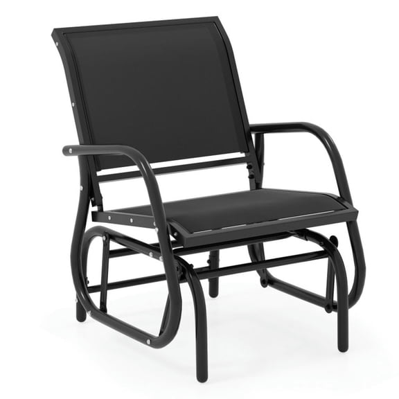 Barara King Patio Glider Chair, Outside Rocking Glider Swing Chair,Outdoor Single Swing Glider Rocking Chair with Armrest-Black