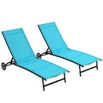 Barara King Patio Lounge Chair,Reclining Outdoor Chaise Lounger,2 Piece Outdoor Chaise Lounge Chairs with Wheels, 5 Level Adjustable Backrest, Blue