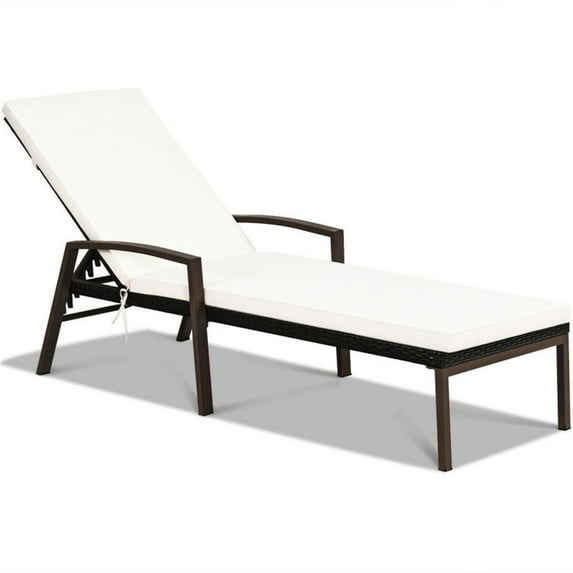 Barara King Patio Lounge Chair,Reclining Outdoor Chaise Lounger,2 Pieces Patio Rattan Adjustable Back Lounge Chair with Armrest and Removable Cushions-White