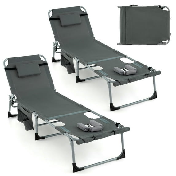 Barara King Patio Lounge Chair,Reclining Outdoor Chaise Lounger,5-position Outdoor Folding Chaise Lounge Chair-Gray