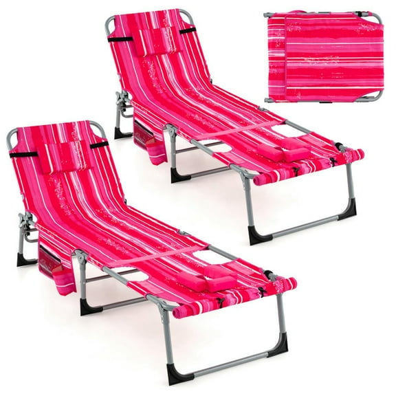 Barara King Patio Lounge Chair,Reclining Outdoor Chaise Lounger,5-position Outdoor Folding Chaise Lounge Chair-Rose Red