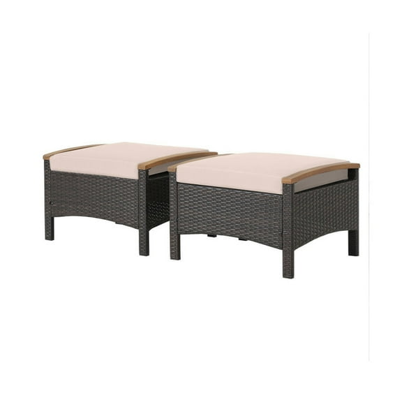 Barara King Patio Ottoman, Outdoor Footstool Footrest,Set of 2 Fade-Resistant Wicker Patio Ottoman-Brown