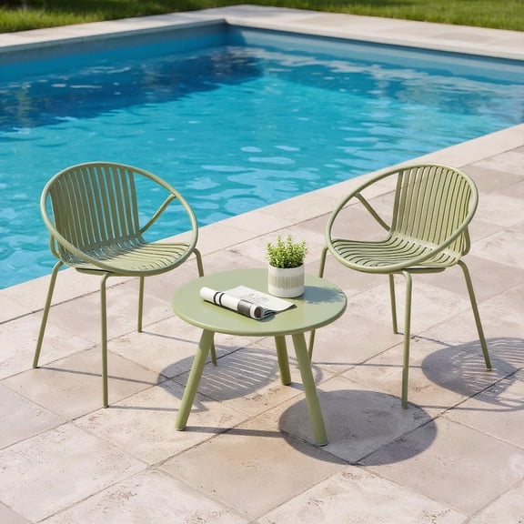 Barara King Patio Relaxation Sets,All Weather PP Patio Conversation Set with Round Coffee table and 2 Chairs-Green