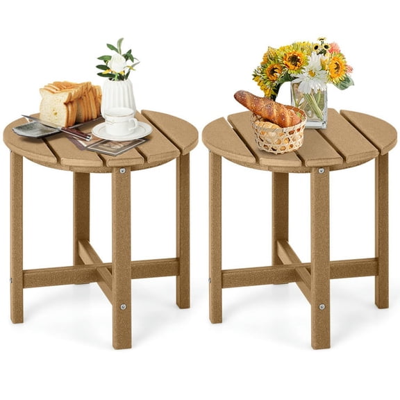 Barara King Patio Side Tables,Set of 2 18 Inch Round Weather-Resistant Adirondack Side Tables-Brown