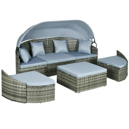 Barara King Patio Sofa Bed Set,Daybed Set,Convertible Rattan Daybed Sectional, Light Grey