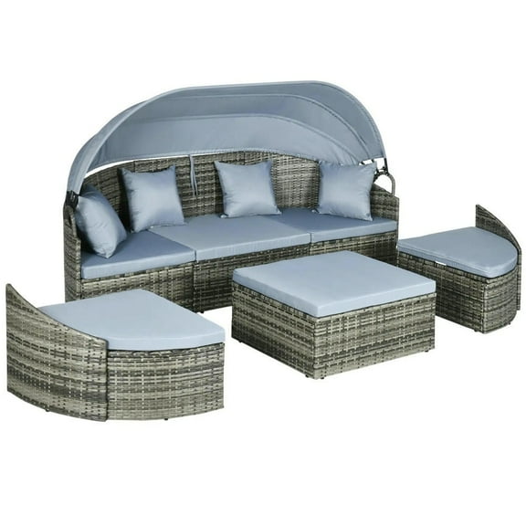 Barara King Patio Sofa Bed Set,Daybed Set,Convertible Rattan Daybed Sectional, Light Grey