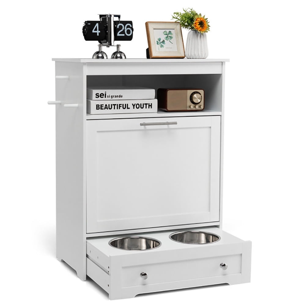 Barara King Pet Feeder Station with Stainless Steel Bowl-White