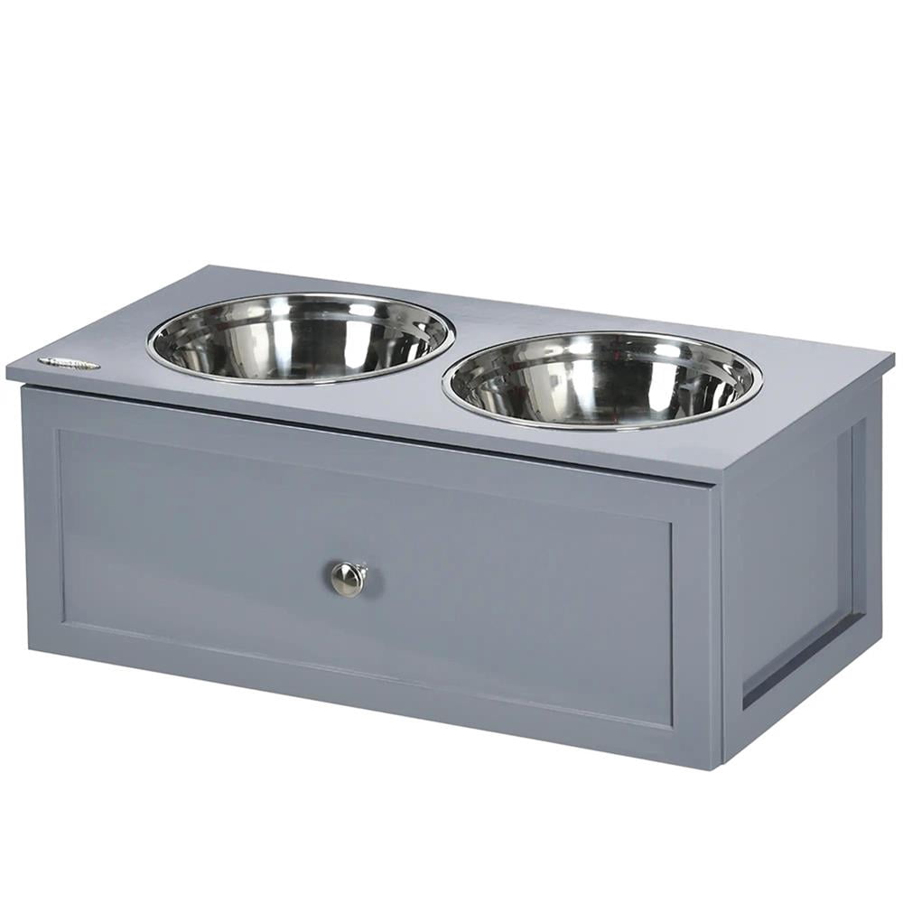 Barara King Pet Feeding Station, Dog Bowls, Elevated Dog Bowls with Storage, 2 Bowls for Medium Dogs, Gray