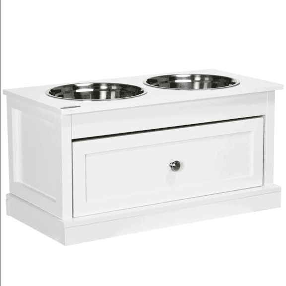 Barara King Pet Feeding Station, Dog Bowls, Large Elevated Dog Bowls with Storage Drawer Containing 11L Capacity, White
