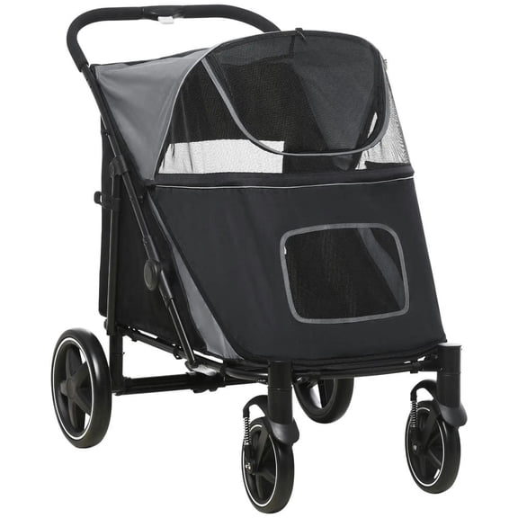 Barara King Pet Stroller, Dog Cat StrollerDog Stroller with Storage, Shock Absorption Wheels, Mesh Window, Gray