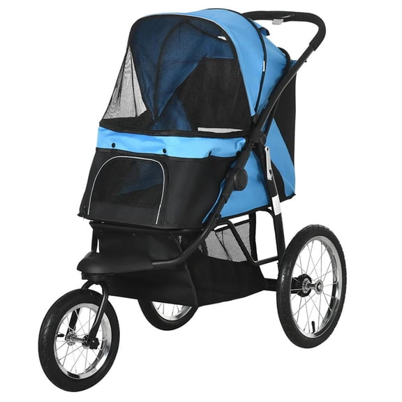 Barara King Pet Stroller, Dog Cat StrollerPet Stroller with Adjustable Canopy, Safety Tether, Storage Basket, Blue