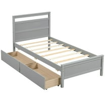 Barara King Platform Bed,Bed Frame,Twin Size Wooden Bed Frame with 2 Drawers for Teens and Adults-Gray