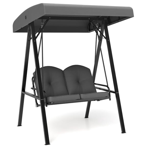 Barara King Porch Swing for Two,Durable Porch Swings,2-Person Outdoor Porch Swing with A-Shaped Metal Stand and Adjustable Canopy-Gray