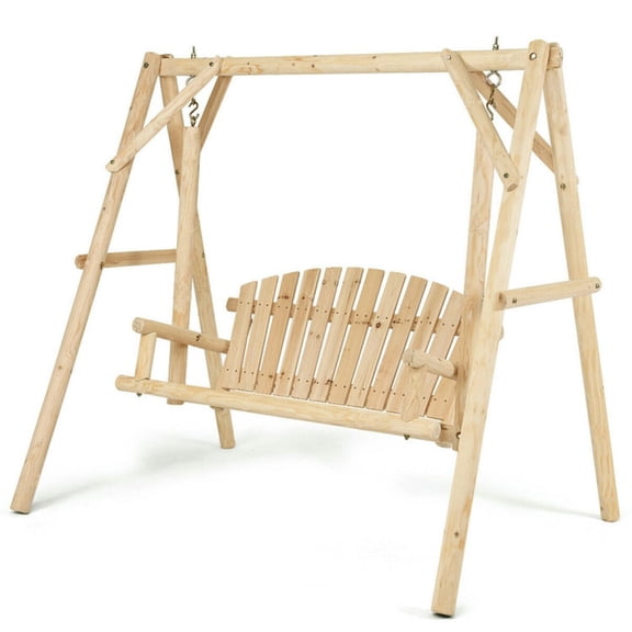 Barara King Porch Swing for Two,Durable Porch Swings,Outdoor Wooden Porch Bench Swing Chair with Rustic Curved Back