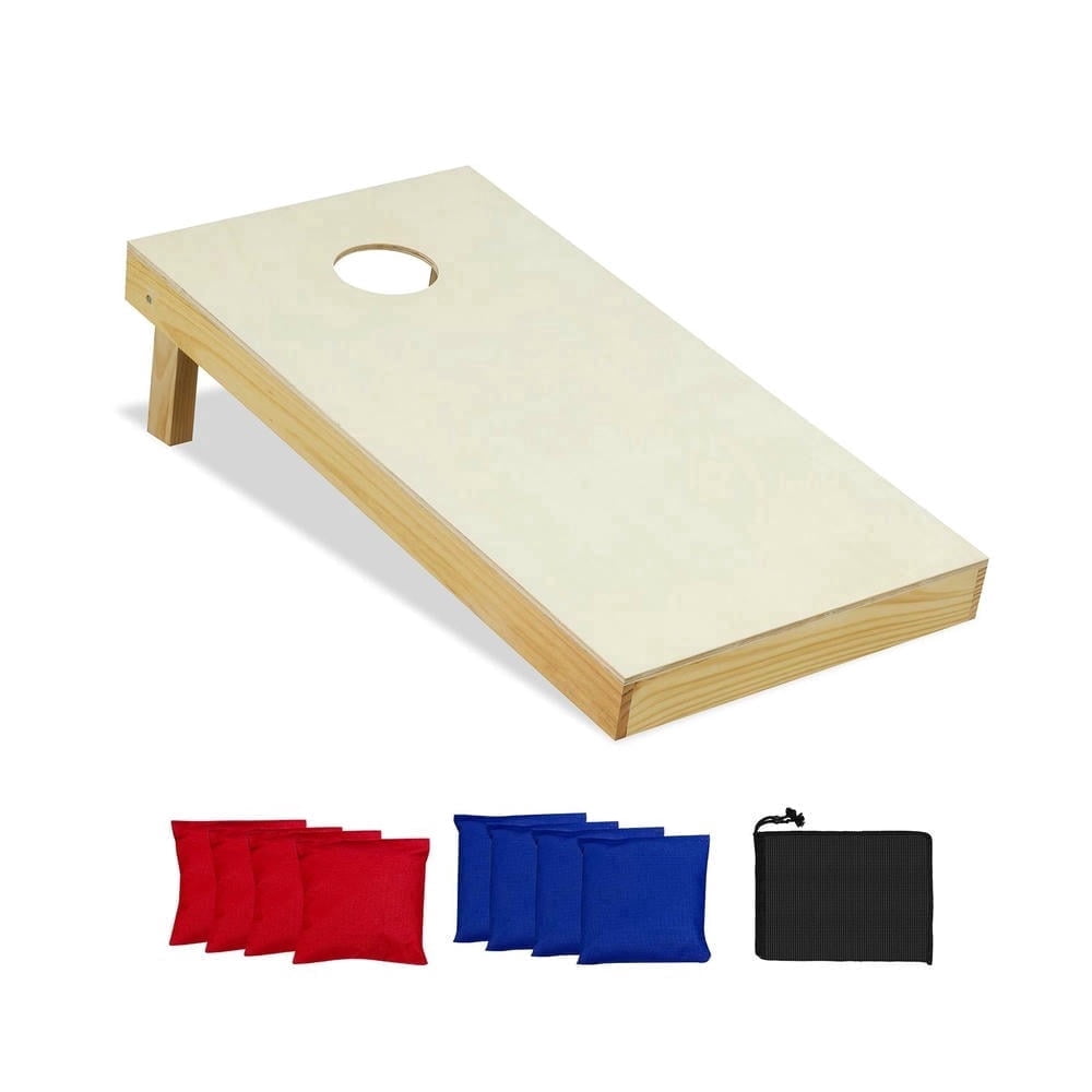 Barara King Portable Cornhole Board - Solid Wood Cornhole Game with 8 Bean Bags, Outdoor Lawn Games for Adults & Family, Natural