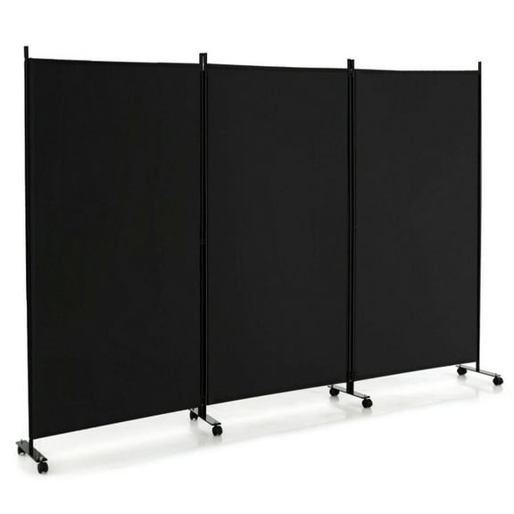 Barara King Privacy Screen Separation, Partition Divider Room Separation,3 Panel Folding Room Divider with Lockable Wheels-Black