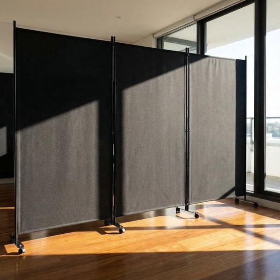 Barara King Privacy Screen Separation, Partition Divider Room Separation,3 Panel Folding Room Divider with Lockable Wheels-Black